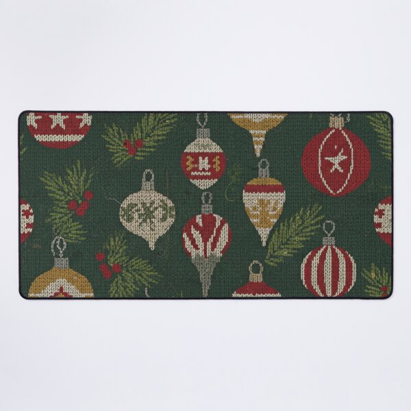 Item preview, Vintage Christmas Ornaments Pattern – Retro Holiday Baubles on Green Knit Background designed and sold by MerchYouSearch.