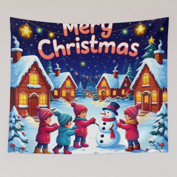 Item preview, Merry Christmas Village – Kids Building a Snowman designed and sold by AmetistLight.