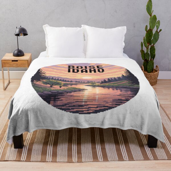 Item preview, Boise Idaho Sunset Pixel Art – River Landscape with Mountains, Retro Nature Scene for Outdoor and Travel Lovers designed and sold by CircinusStore.