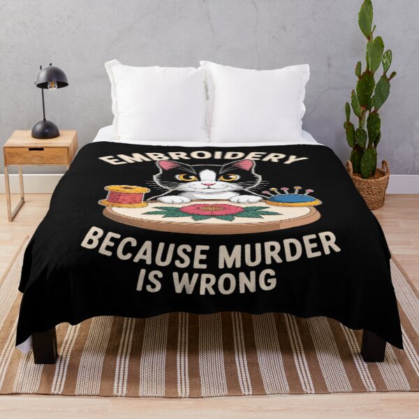 Item preview, Funny Cat Stitcher Embroidery Because Murder Is Wrong designed and sold by petrichorsworld.