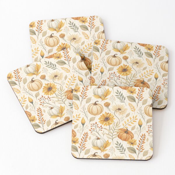Item preview, Cozy fall design with amber sunflowers, leaves and pumpkins designed and sold by Merrylands Artshop.