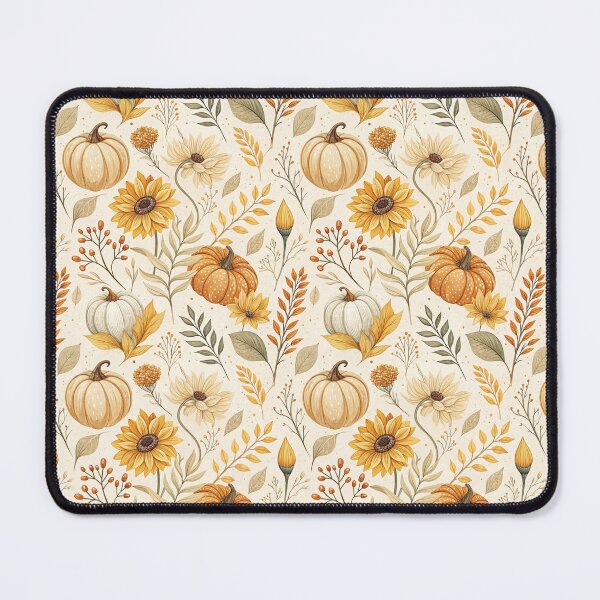 Item preview, Cozy fall design with amber sunflowers, leaves and pumpkins designed and sold by Merrylands Artshop.