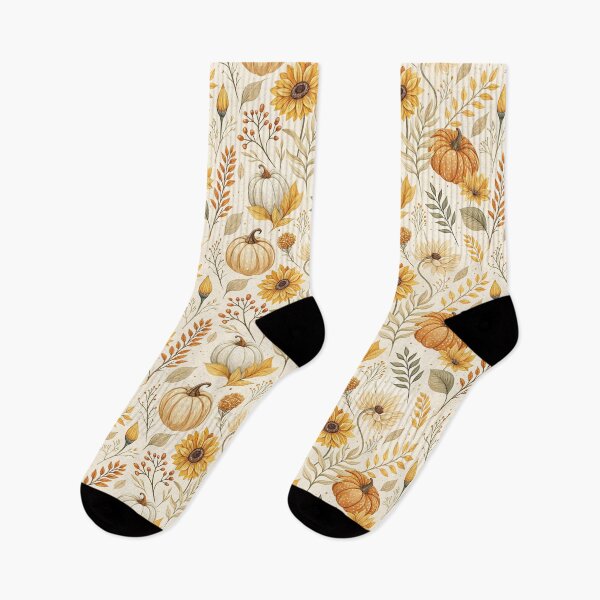 Item preview, Cozy fall design with amber sunflowers, leaves and pumpkins designed and sold by Merrylands Artshop.