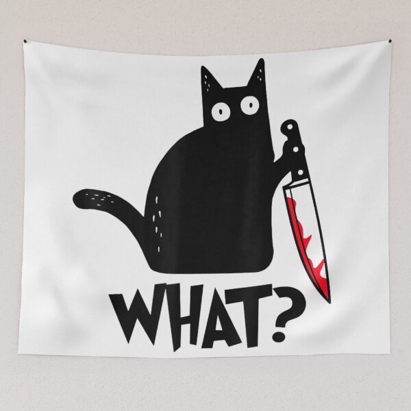 Item preview, Black Cat Holding Knife What Funny Murder Kitten Meme designed and sold by SaboCollita.
