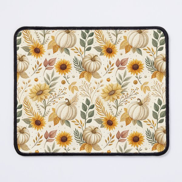 Item preview, Cozy fall design with amber sunflowers, leaves and pumpkins designed and sold by Merrylands Artshop.