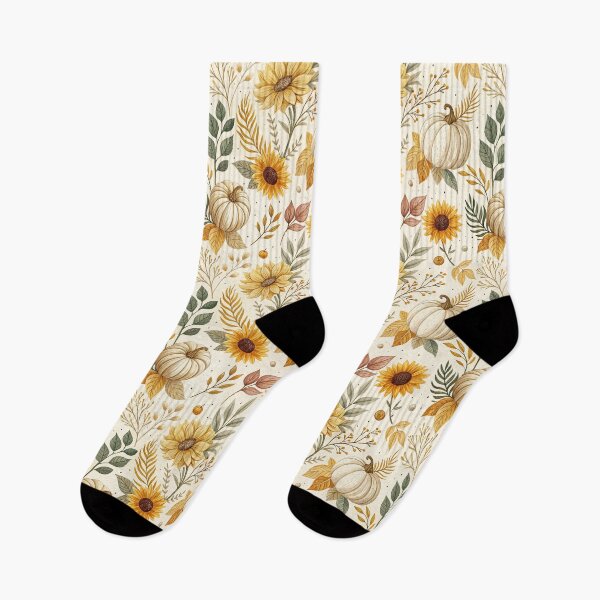Item preview, Cozy fall design with amber sunflowers, leaves and pumpkins designed and sold by Merrylands Artshop.