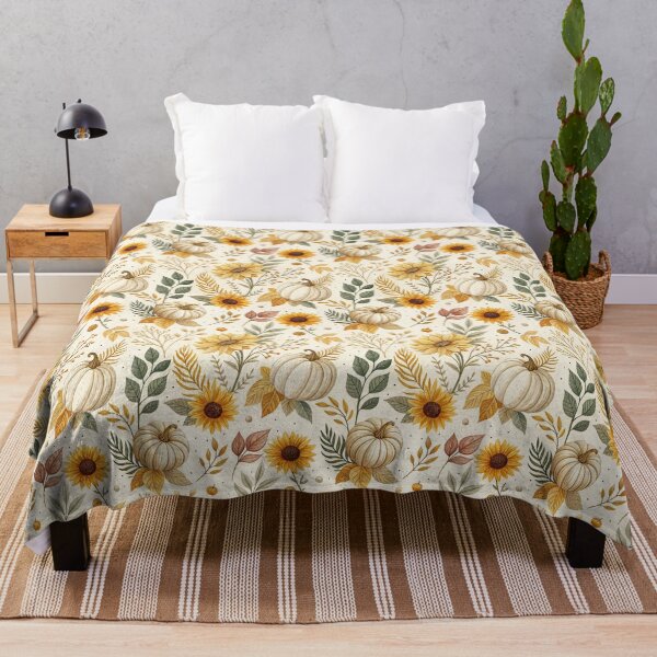 Item preview, Cozy fall design with amber sunflowers, leaves and pumpkins designed and sold by Merrylands Artshop.