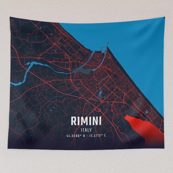 Item preview, Rimini Red & Blue Minimalist Map designed and sold by HomeLivingCo.