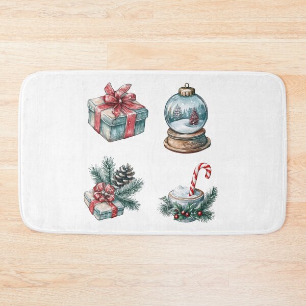 Item preview, Christmas Icons Watercolor Set – Gifts, Globe, Pine & Candy Cane designed and sold by VikArt7.
