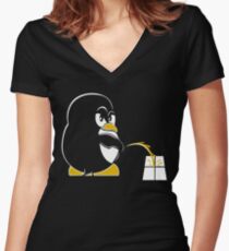 Funny Linux Tux Sysadmin Geek Nerd Sudo Root Women's Fitted V-Neck T-Shirt