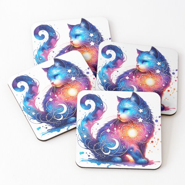 Item preview, Blue Watercolor Celestial Cat designed and sold by ByNicoleSara.