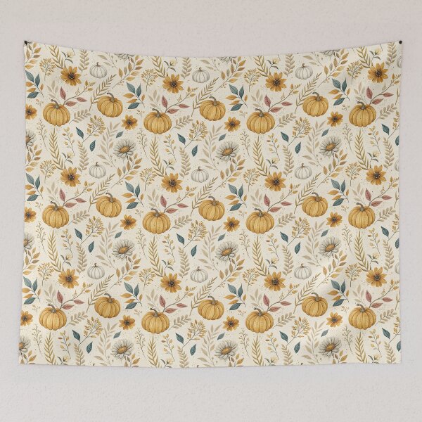 Item preview, Neutral fall design with flowers, leaves and amber pumpkins designed and sold by Merrylands Artshop.