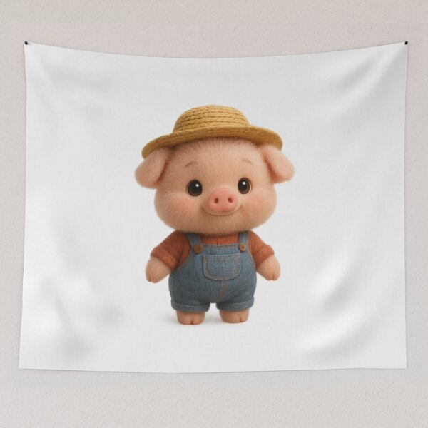 Item preview, Cute Farmer Piglet in Straw Hat | Kawaii Cartoon Animal Art designed and sold by Moons Studio.