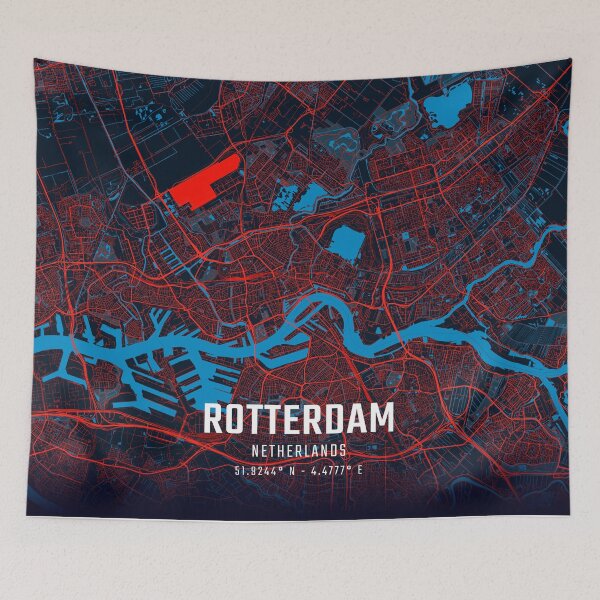 Item preview, Rotterdam Red & Blue Minimalist Map designed and sold by HomeLivingCo.