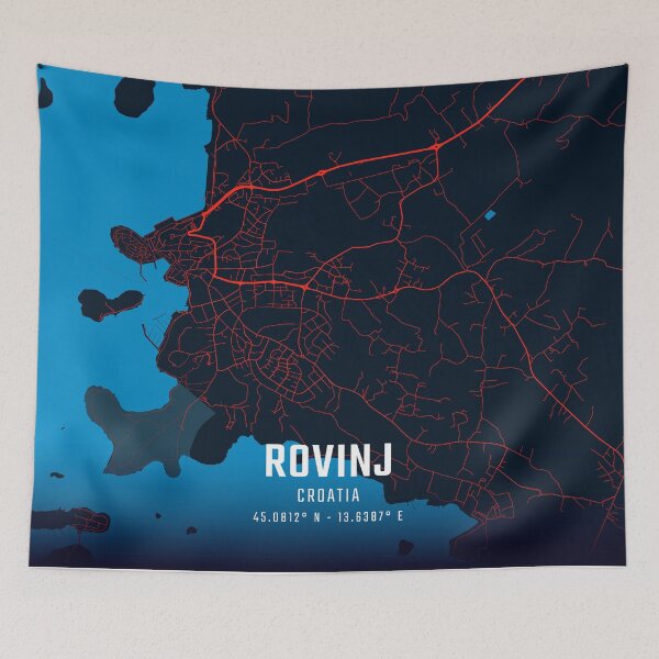 Item preview, Rovinj Red & Blue Minimalist Map designed and sold by HomeLivingCo.