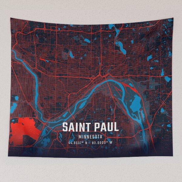 Item preview, Saint Paul Red & Blue Minimalist Map designed and sold by HomeLivingCo.