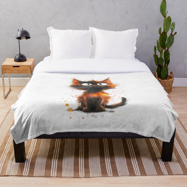 Item preview, Ilustración divertida de acuarela de gato negro y naranja con salpicaduras de pintura blanca designed and sold by Encreable.