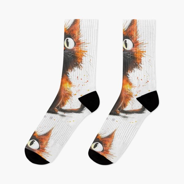 Item preview, Funny black and orange cat watercolor with white paint splashes illustration designed and sold by Encreable.