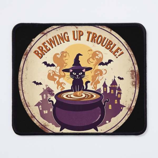 Artikelvorschau, Brewing Up Trouble – Retro Hexen-Katzenkessel T-Shirt entworfen und verkauft von DscapeDesigns.