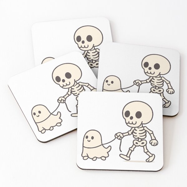 Item preview, Cute Skeleton Walking a Ghost on a Leash designed and sold by Kindly Dead.