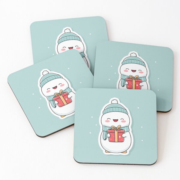 Item preview, Kawaii Snowman with Gift – Cute Christmas Sticker | Smiling Snowman Holiday Art designed and sold by Moss and Moon Studio.