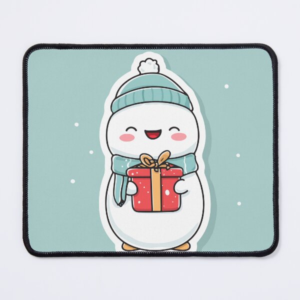 Item preview, Kawaii Snowman with Gift – Cute Christmas Sticker | Smiling Snowman Holiday Art designed and sold by Moss and Moon Studio.
