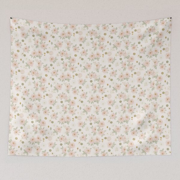 Item preview, Cottagecore Bloom Pattern – Soft Pink Roses & Gold Accents designed and sold by Mintzu.