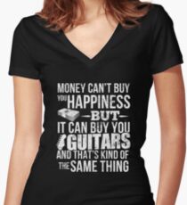 Money CAN Buy Happiness - Guitars! Women's Fitted V-Neck T-Shirt