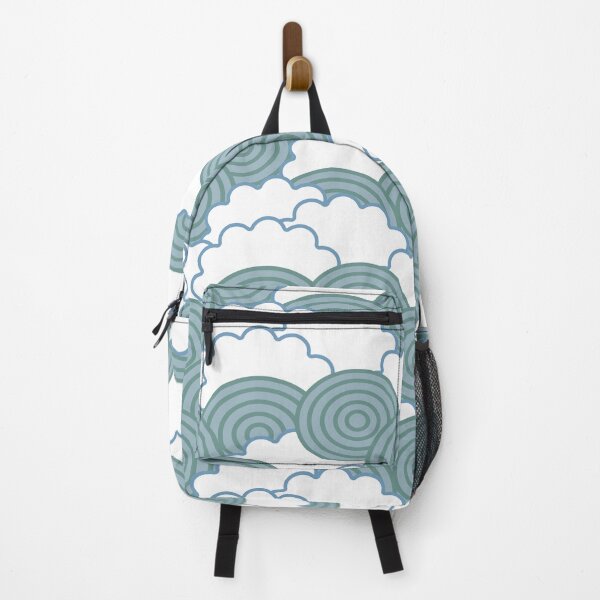 Item preview, Digital abstract pattern featuring white cloud shapes with thin blue outlines and blue green concentric rings designed and sold by Crispifly.
