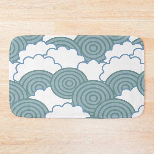 Item preview, Digital abstract pattern featuring white cloud shapes with thin blue outlines and blue green concentric rings designed and sold by Crispifly.