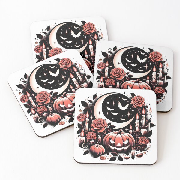Item preview, Halloween pumpkins with roses and crescent moon visual graphic No.1 designed and sold by DreamagineArtDesign.