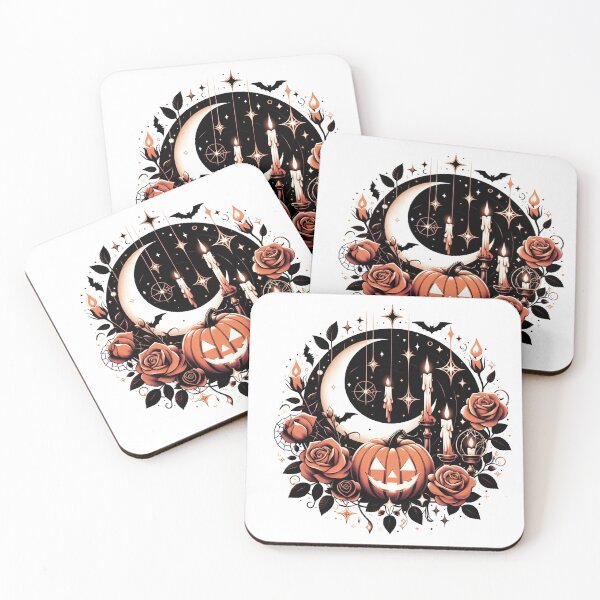 Item preview, Halloween pumpkins with roses and crescent moon visual graphic No.2 designed and sold by DreamagineArtDesign.