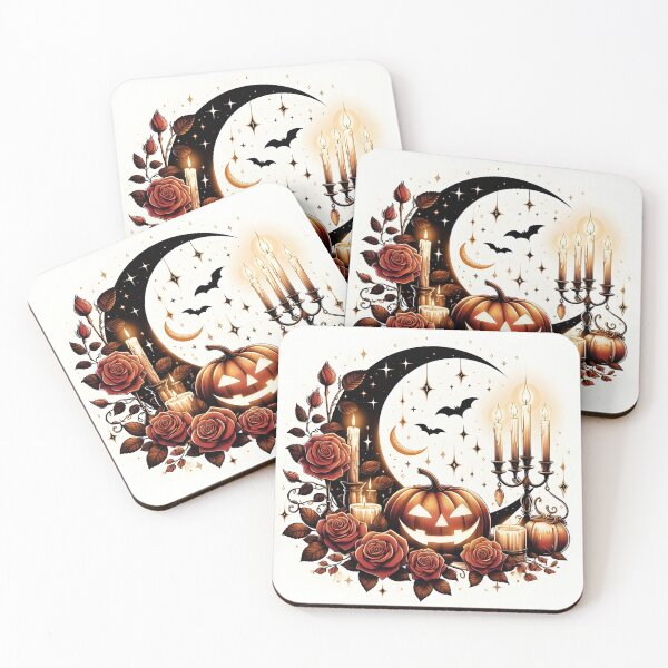 Item preview, Halloween pumpkins with roses and crescent moon visual graphic No.3 designed and sold by DreamagineArtDesign.