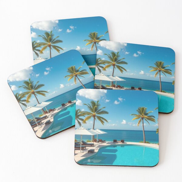 Item preview, Sun-Drenched Tropical Poolside View | Caribbean Ocean Horizon designed and sold by Vida e Arte.