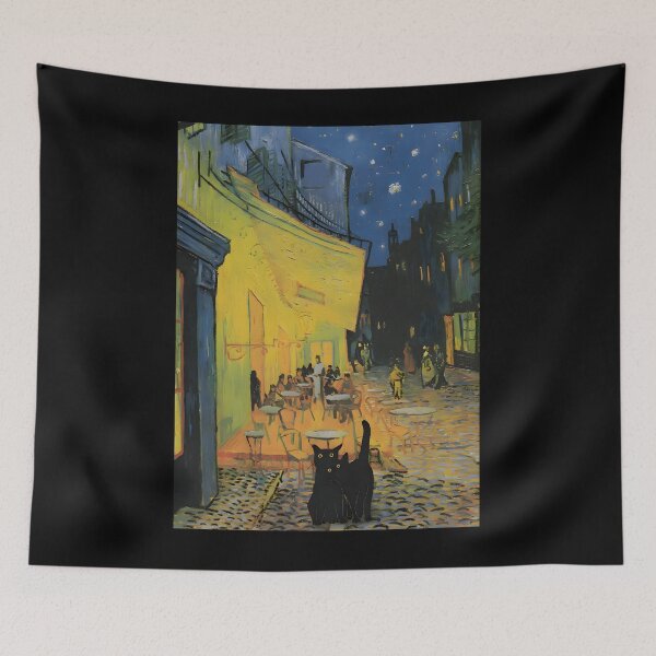 Item preview, Cat Print under Starry Café Lights designed and sold by yfpdsoldgbf33.