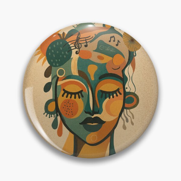 Artikelvorschau, Abstraktes Mid-Century Modern Portrait in warmen Erdfarben | Retro Boho Wandkunst mit musikalischen Motiven entworfen und verkauft von DzurDesigns .