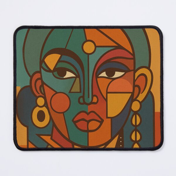 Item preview, Geometric Abstract Female Portrait in Teal and Amber | Mid-Century Modern Retro Wall Art designed and sold by DzurDesigns .