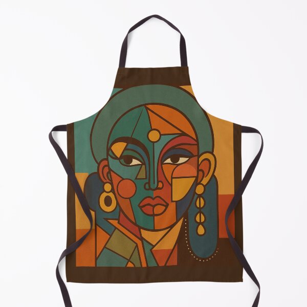 Item preview, Geometric Abstract Female Portrait in Teal and Amber | Mid-Century Modern Retro Wall Art designed and sold by DzurDesigns .