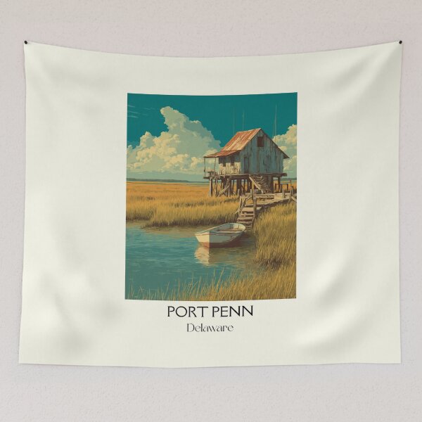 Item preview, Port Penn Delaware Marsh House | Coastal Fishing Village Poster designed and sold by TuncGK.