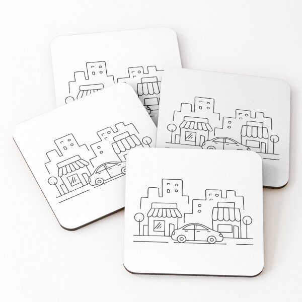 Item preview, A taxi driving past a row of shops in the city designed and sold by rasagamastore.