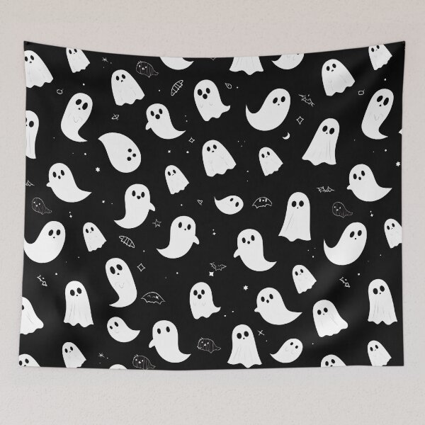 Item preview, Minimal Ghost Pattern – Cute Floating Ghosts on Black | Modern Monochrome Halloween Vector Design | Seamless Flat Repeat designed and sold by Windy-market.