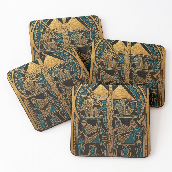 Item preview, Anubis and Sobek Gods Standing Guard | Egyptian Revival Art Deco Nouveau | Luxury Gallery Art Print designed and sold by Vintage Poster Gallery.