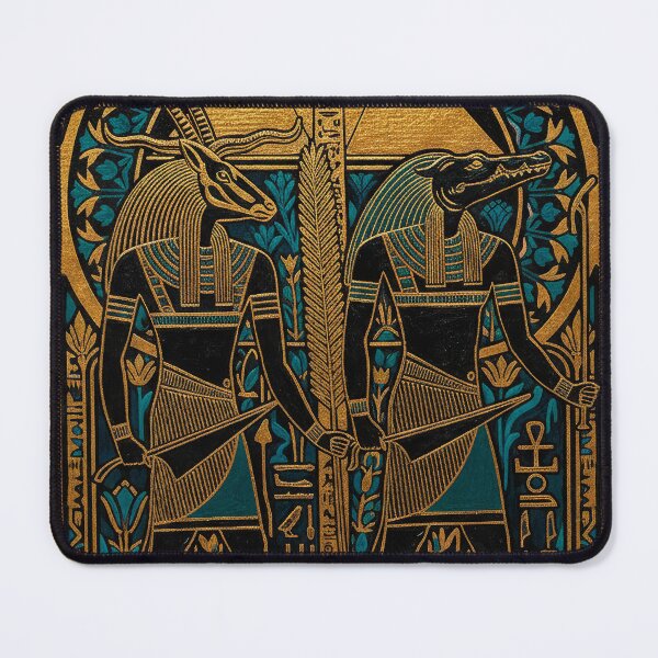 Item preview, Anubis and Sobek Gods Standing Guard | Egyptian Revival Art Deco Nouveau | Luxury Gallery Art Print designed and sold by Vintage Poster Gallery.