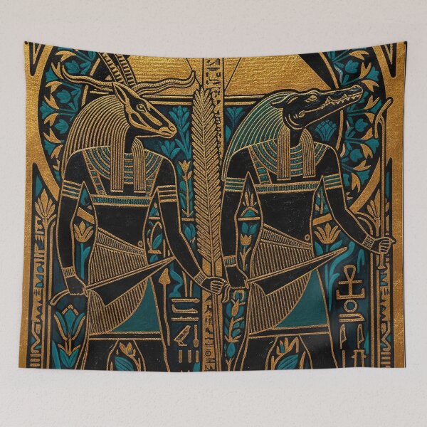 Item preview, Anubis and Sobek Gods Standing Guard | Egyptian Revival Art Deco Nouveau | Luxury Gallery Art Print designed and sold by Vintage Poster Gallery.