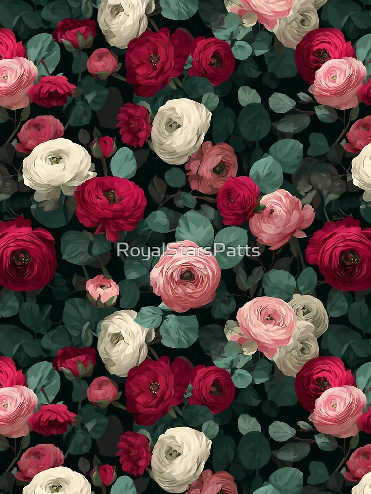 Thumbnail 4 of 4, Graphic T-Shirt, Unique Stunning Ranunculus Pattern For Ranunculus Fan designed and sold by RoyalStarsPatts.