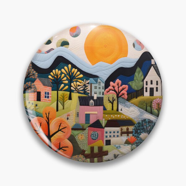Item preview, Little Houses Naive Art Quilting Style Pattern designed and sold by SecretDicer.