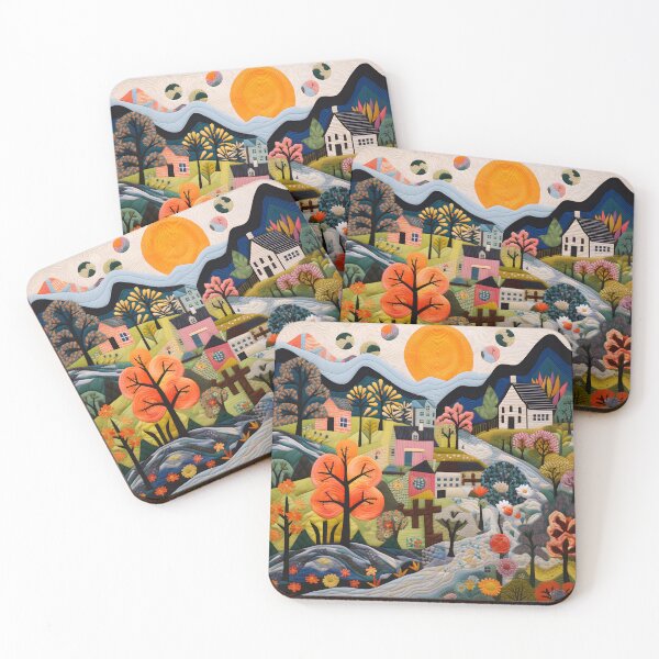 Item preview, Little Houses Naive Art Quilting Style Pattern designed and sold by SecretDicer.