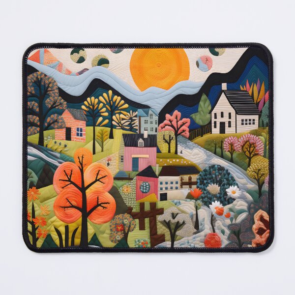Item preview, Little Houses Naive Art Quilting Style Pattern designed and sold by SecretDicer.