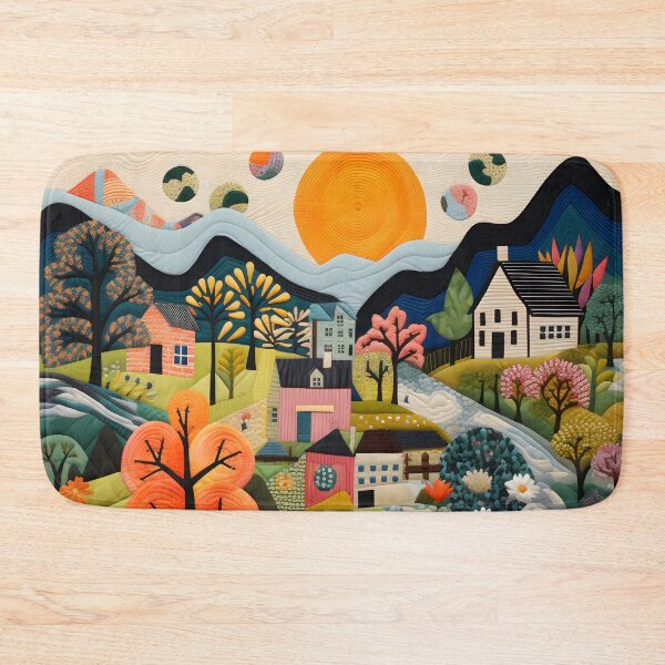 Item preview, Little Houses Naive Art Quilting Style Pattern designed and sold by SecretDicer.
