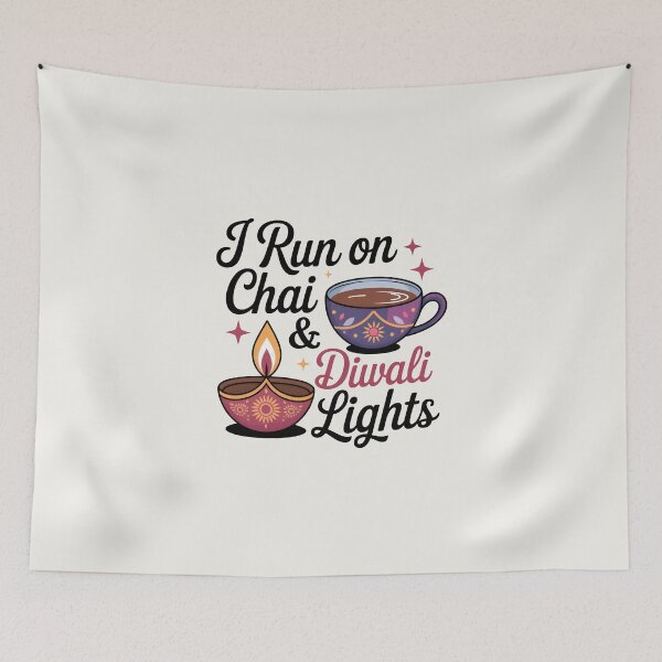 Item preview, I Run on Chai & Diwali Lights – Festive Tea Lover Design designed and sold by Jollys-ArtShop.